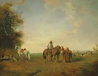 Rastplatz der arabischen Reiter auf der Ebene, 1870